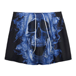 Blue Flaming Skull Print Mesh Shorts