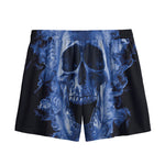 Blue Flaming Skull Print Mesh Shorts