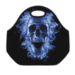 Blue Flaming Skull Print Neoprene Lunch Bag