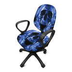 Blue Flaming Skull Print Office Chair Cover
