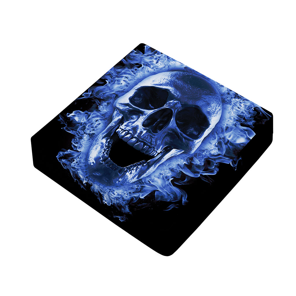 Blue Flaming Skull Print Outdoor Seat Cushion Cover