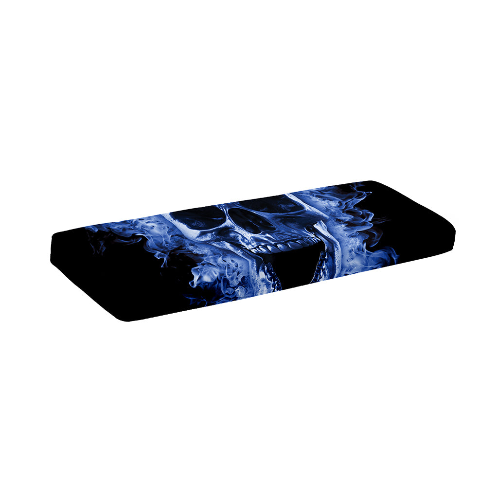 Blue Flaming Skull Print Piano Keyboard Cover