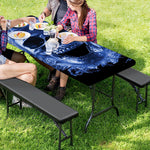 Blue Flaming Skull Print Picnic Table Cover