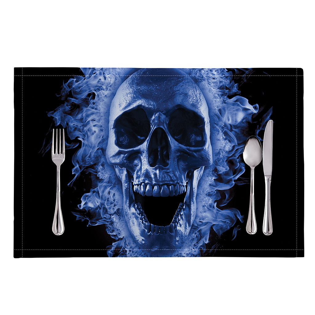 Blue Flaming Skull Print Placemat