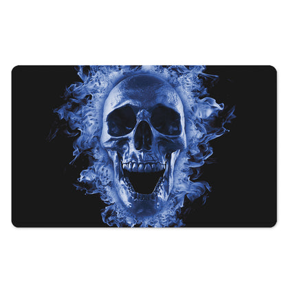Blue Flaming Skull Print Polyester Doormat