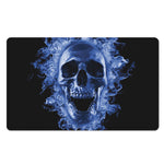 Blue Flaming Skull Print Polyester Doormat
