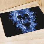 Blue Flaming Skull Print Polyester Doormat