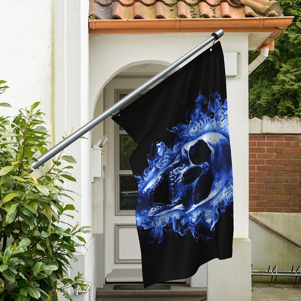 Blue Flaming Skull Print Polyester Flag