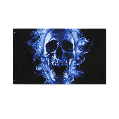 Blue Flaming Skull Print Polyester Flag