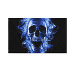 Blue Flaming Skull Print Polyester Flag
