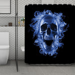 Blue Flaming Skull Print Polyester Shower Curtain