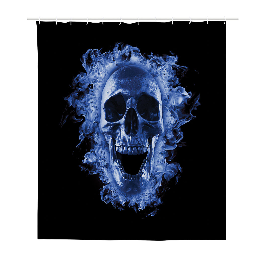 Blue Flaming Skull Print Polyester Shower Curtain