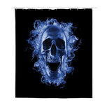 Blue Flaming Skull Print Polyester Shower Curtain