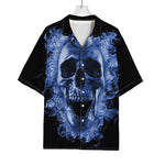 Blue Flaming Skull Print Rayon Hawaiian Shirt