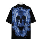 Blue Flaming Skull Print Rayon Hawaiian Shirt