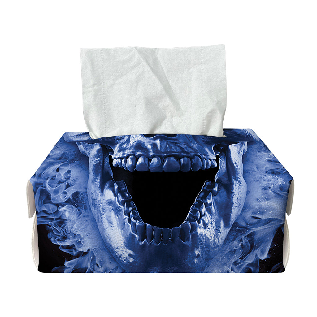 Blue Flaming Skull Print Rectangle Tissue Box Cover