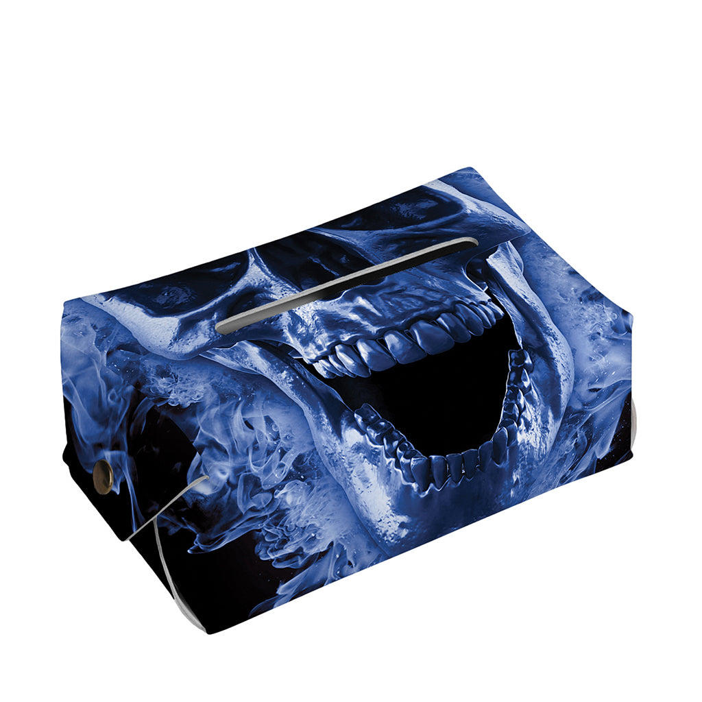 Blue Flaming Skull Print Rectangle Tissue Box Cover