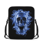 Blue Flaming Skull Print Rectangular Crossbody Bag