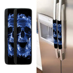 Blue Flaming Skull Print Refrigerator Handle Covers