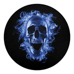 Blue Flaming Skull Print Round Blanket