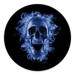Blue Flaming Skull Print Round Floor Mat