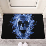 Blue Flaming Skull Print Rubber Doormat