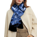 Blue Flaming Skull Print Scarf