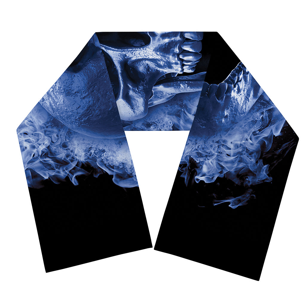 Blue Flaming Skull Print Scarf