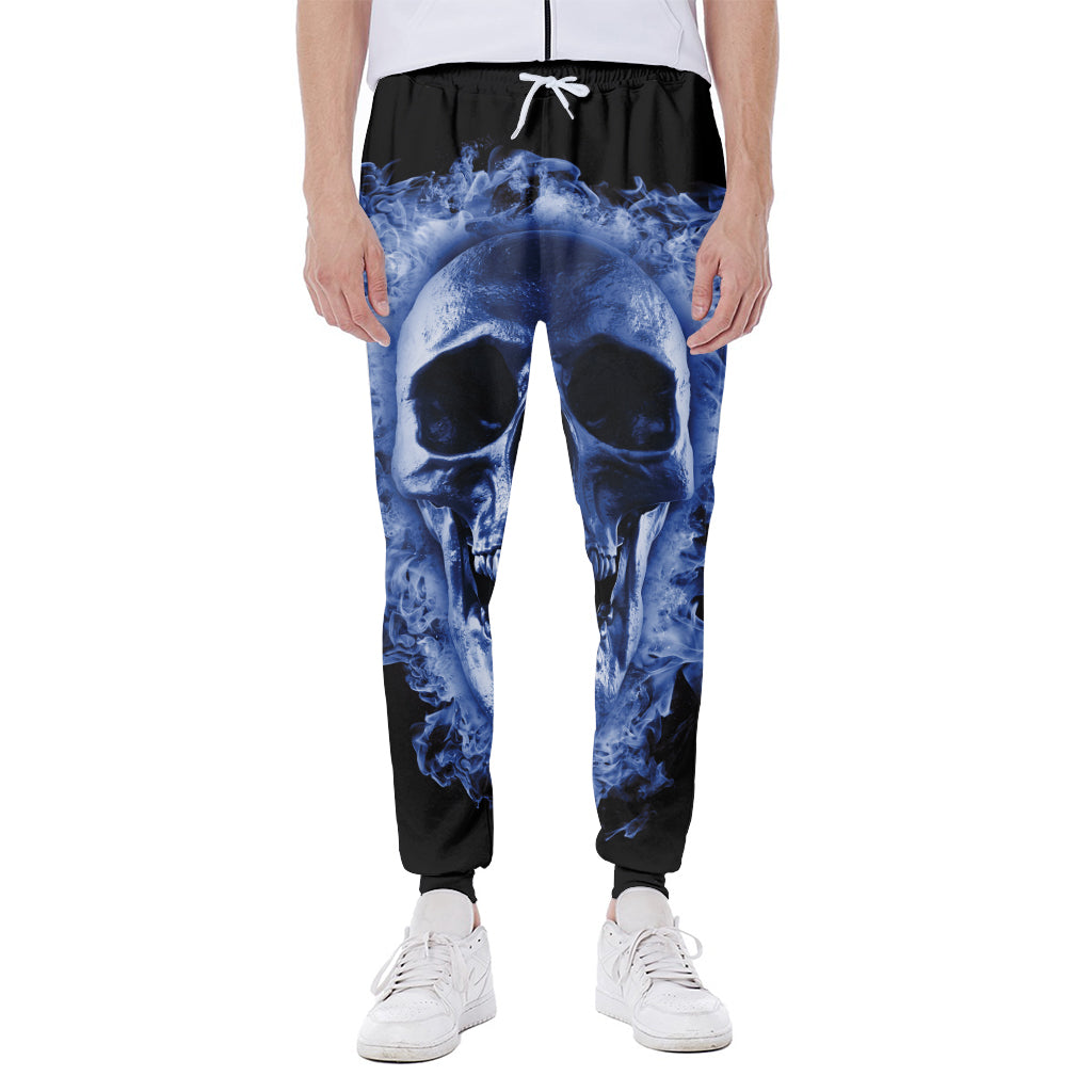 Blue Flaming Skull Print Scuba Joggers