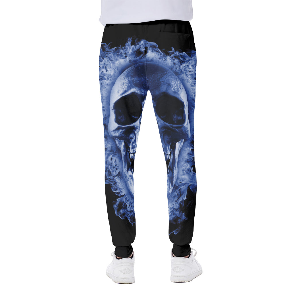 Blue Flaming Skull Print Scuba Joggers