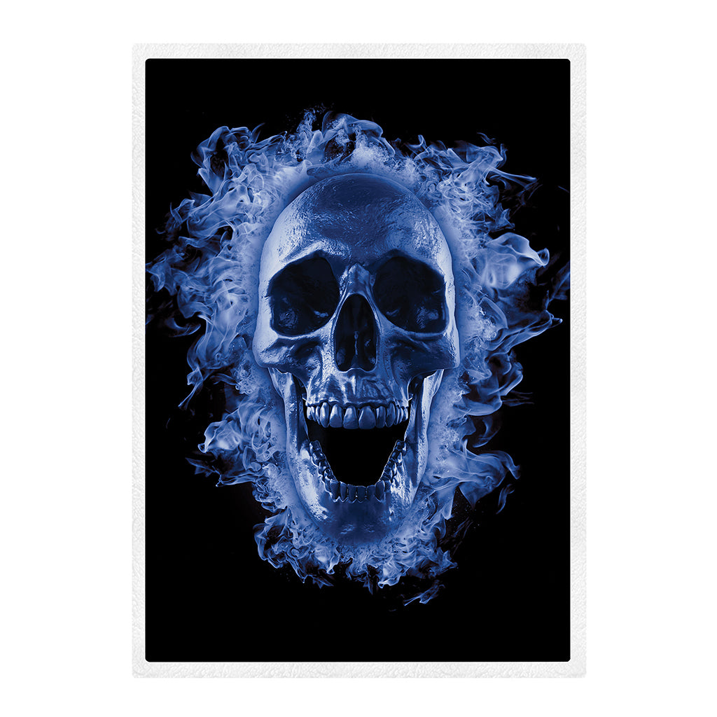 Blue Flaming Skull Print Sherpa Blanket