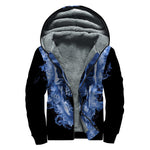 Blue Flaming Skull Print Sherpa Lined Zip Up Hoodie