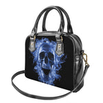 Blue Flaming Skull Print Shoulder Handbag