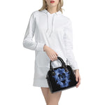 Blue Flaming Skull Print Shoulder Handbag