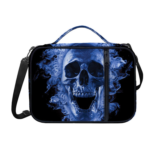 Blue Flaming Skull Print Shoulder Strap Bible Bag