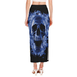 Blue Flaming Skull Print Side Slit Maxi Skirt