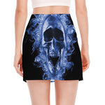Blue Flaming Skull Print Side Slit Mini Skirt