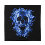Blue Flaming Skull Print Silk Bandana