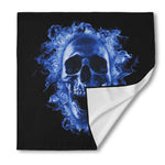 Blue Flaming Skull Print Silk Bandana