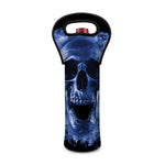 Blue Flaming Skull Print Single Neoprene Wine Tote