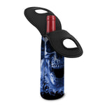 Blue Flaming Skull Print Single Neoprene Wine Tote