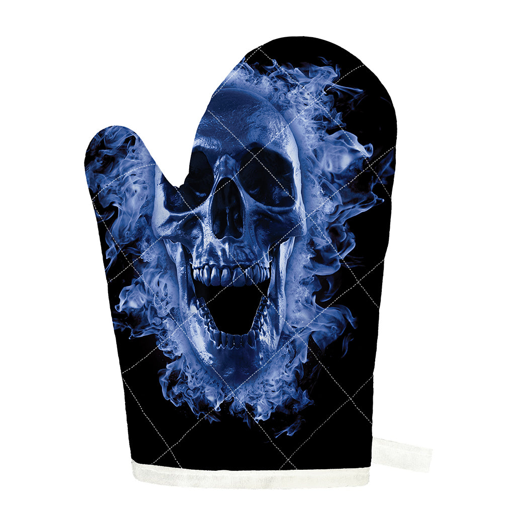 Blue Flaming Skull Print Single Oven Mitt