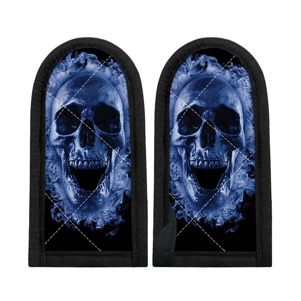 Blue Flaming Skull Print Skillet Handle Cover