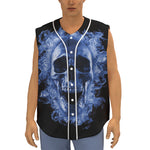 Blue Flaming Skull Print Sleeveless Baseball Jersey