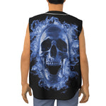 Blue Flaming Skull Print Sleeveless Baseball Jersey