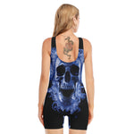 Blue Flaming Skull Print Sleeveless One Piece Swimsuit