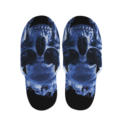 Blue Flaming Skull Print Slippers