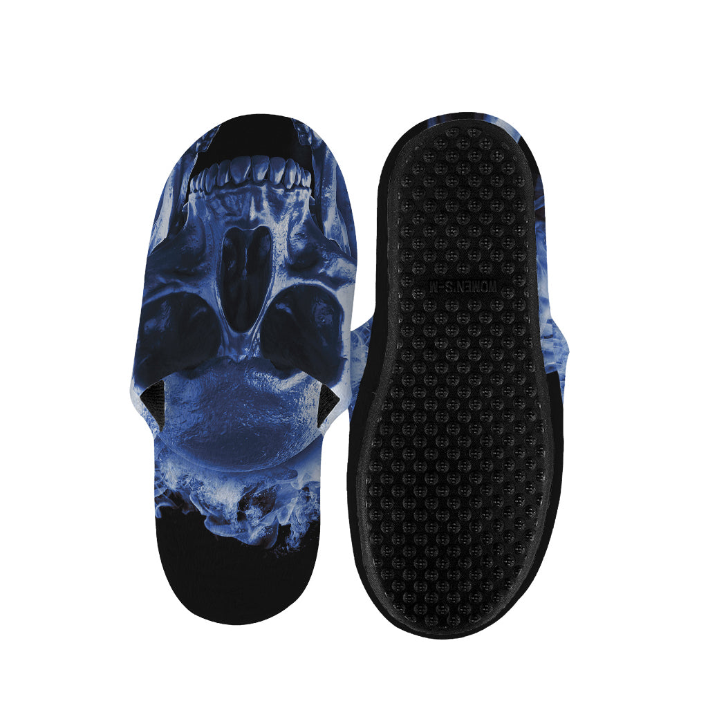 Blue Flaming Skull Print Slippers