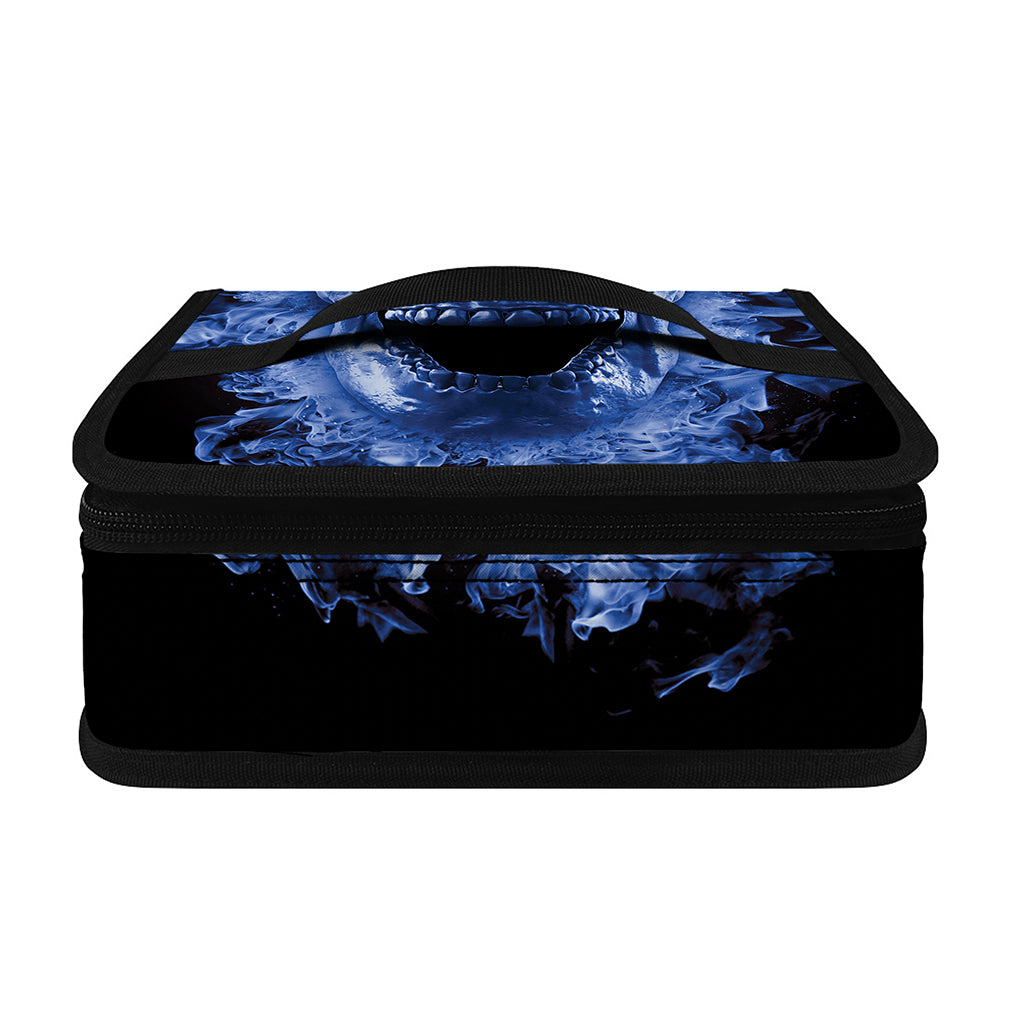 Blue Flaming Skull Print Small Lunch Bag