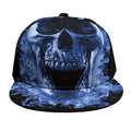 Blue Flaming Skull Print Snapback Cap